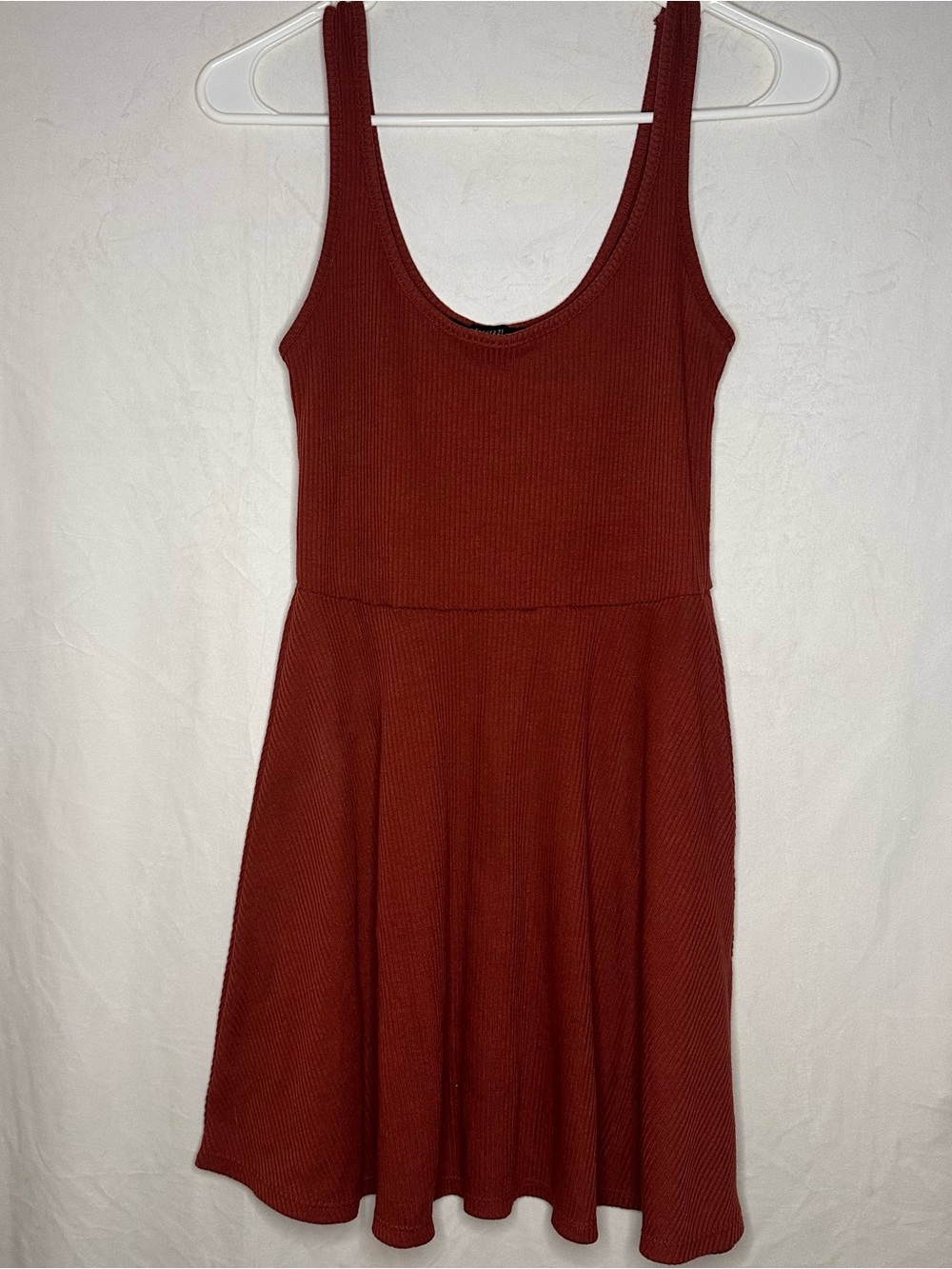 Forever 21 burnt orange rust color ribbed skater babydoll mini summer dress SM